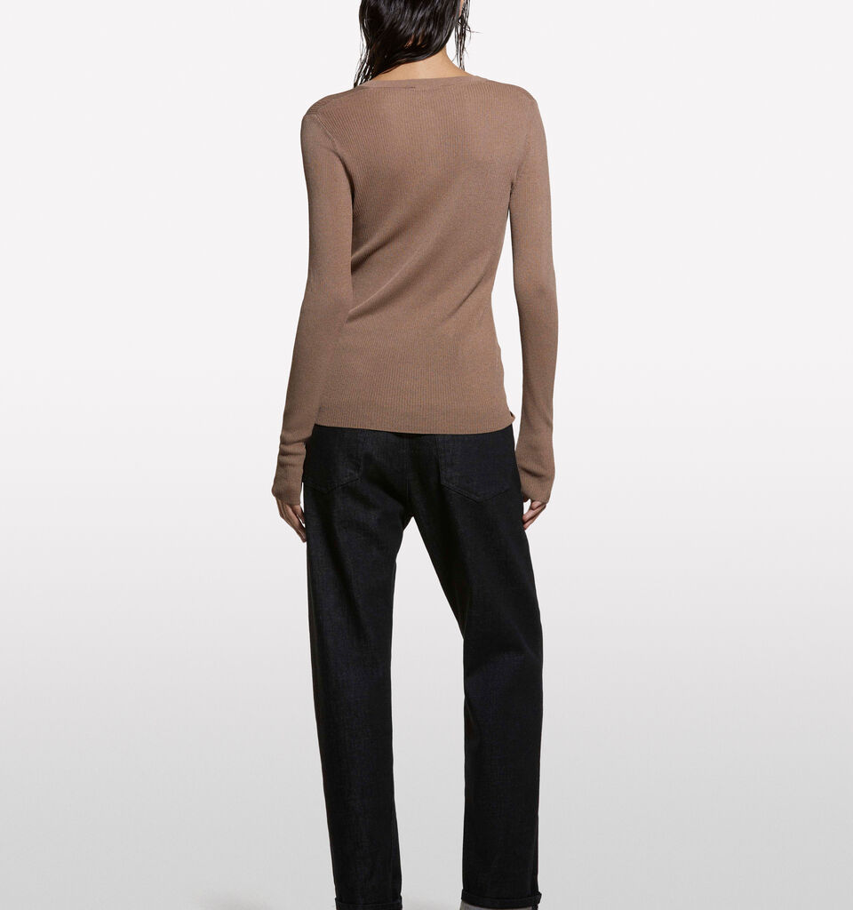 Brown Henley top - women's crew neck sweaters - Brown | Sisley image number 2
